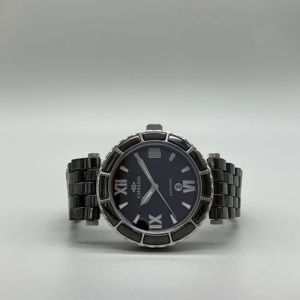 Oniss ON834-L Womens Watch 36mm Black Dial Ceramic Sapphire New Battery 7